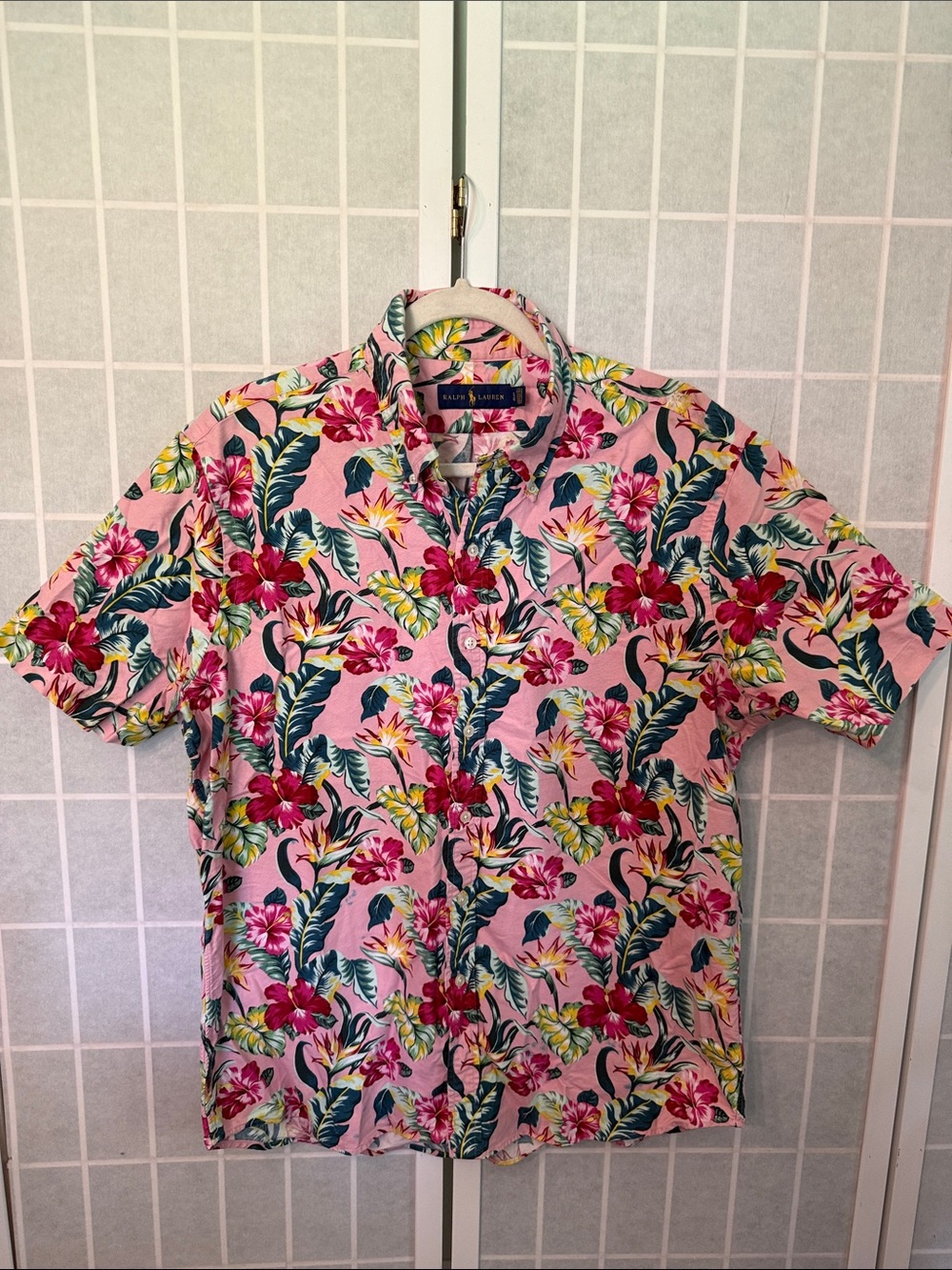 Men’s Ralph Lauren Pink Tropical Floral Short-Sleeve Button-Down Shirt Size L - Picture 1 of 5